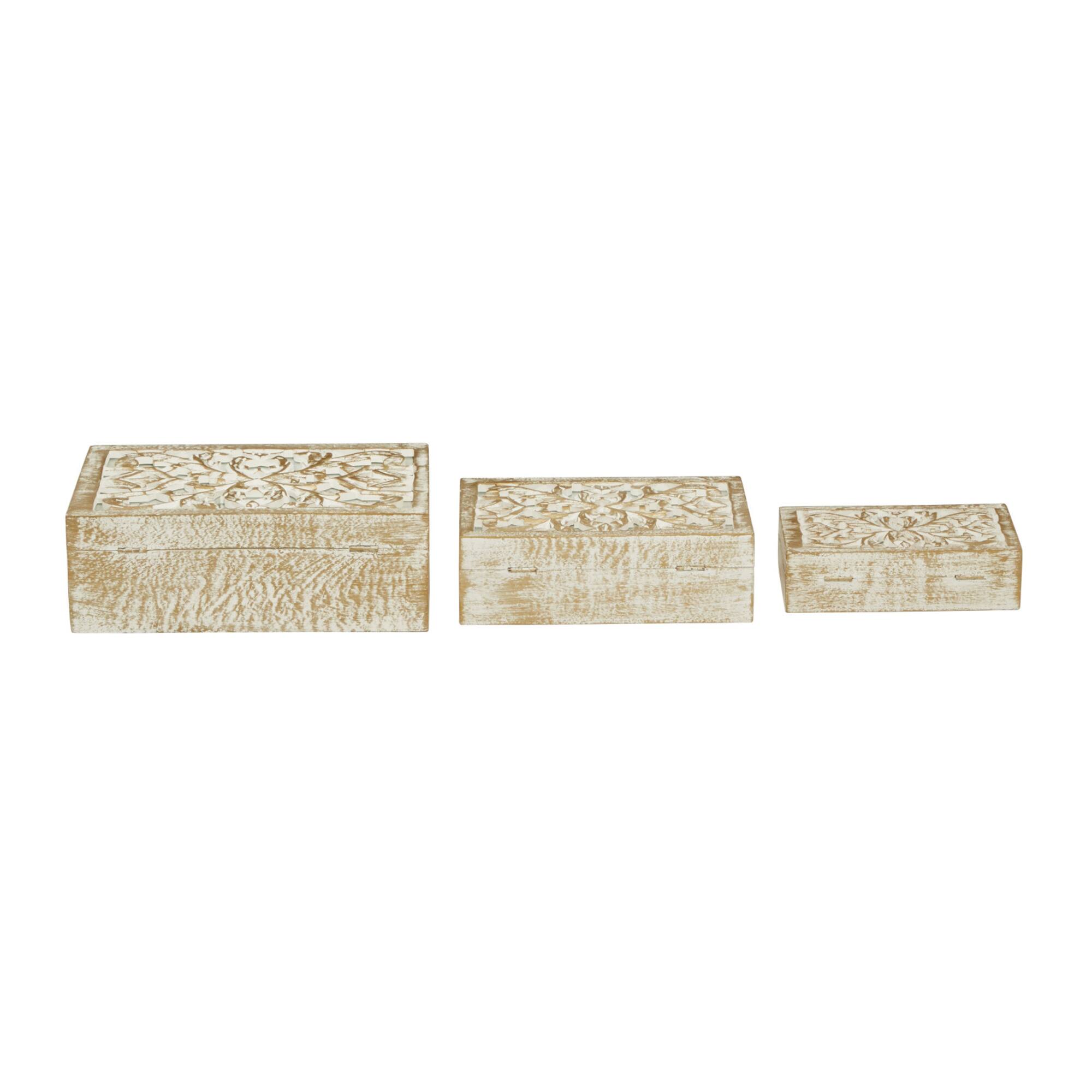 Distressed White Wooden Filigree Decorative Box Set